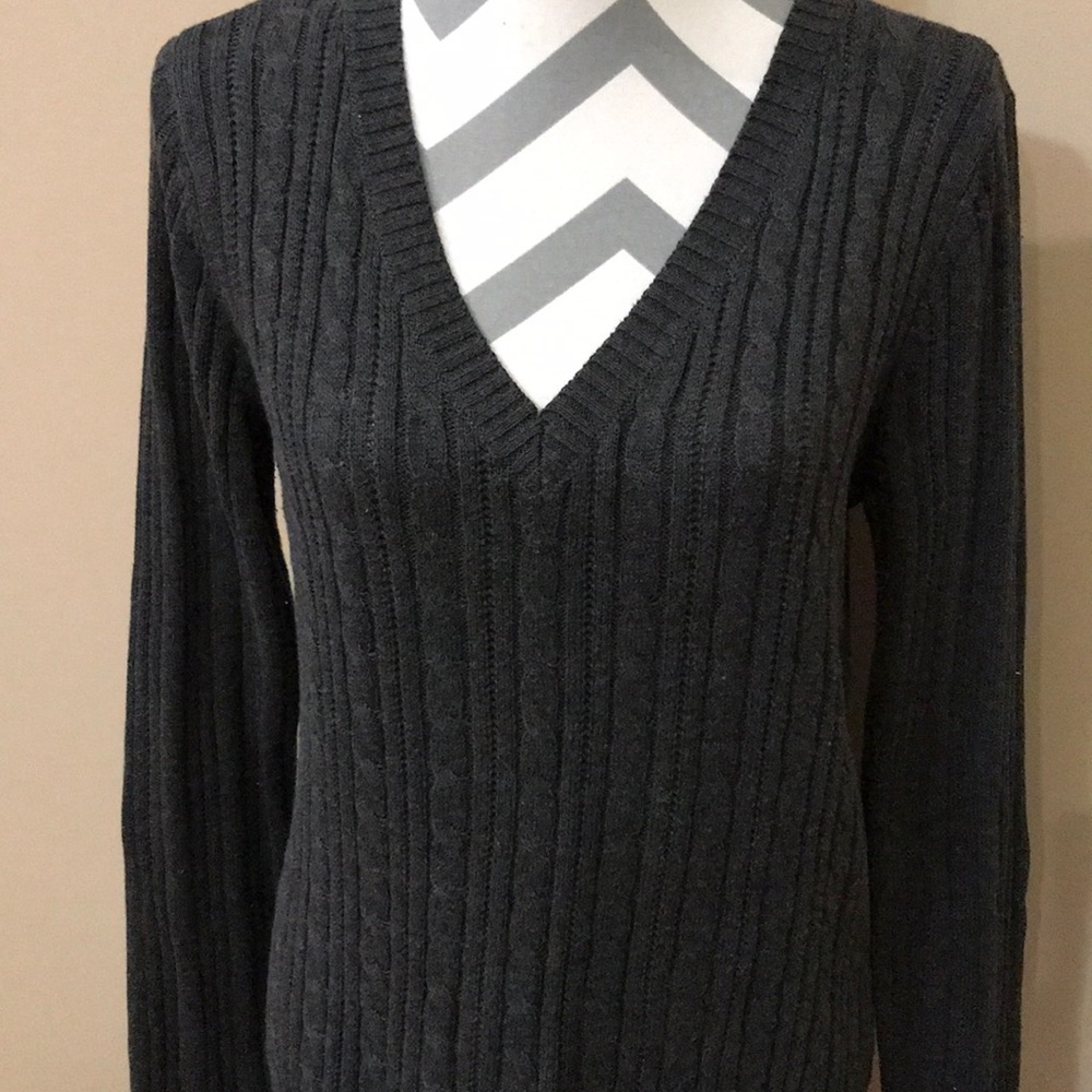 Gray V-neck sweater